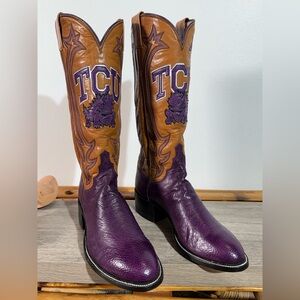 ML Leddy's Custom Exotic Western Boots Women’s Size 6 B Ostrich TCU Horned Frogs